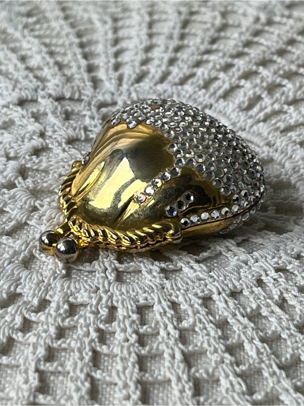 Vintage Judith Leiber Gold and Clear Crystal Mini Shell Pill Trinket Box